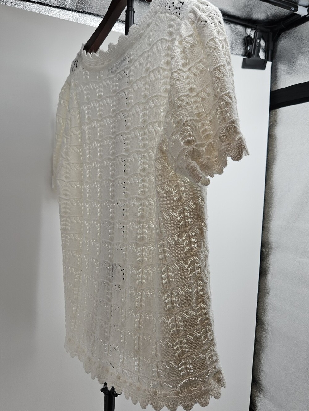 Zesica White Open Knit Crochet Sweater Top Scalloped Cottagecore Romantic - Picture 8 of 12